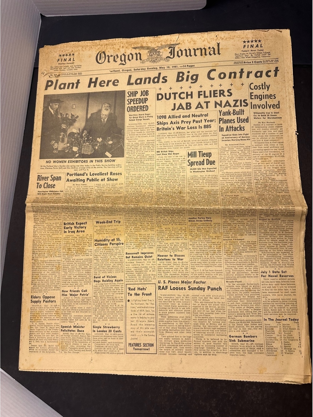 1941 Oregon Journal Newspaper WWII Dutch Fliers Nazis Portland May 10